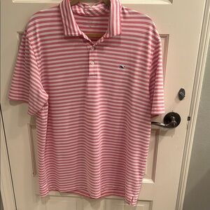 Vineyard Vines Men's Polo in Pink and White Stripes